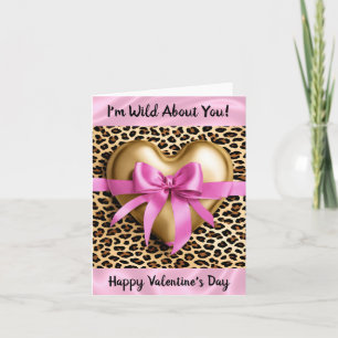 Alla hjärtans dag Hjärtformat Guld Rosa Leopard Ko Kort