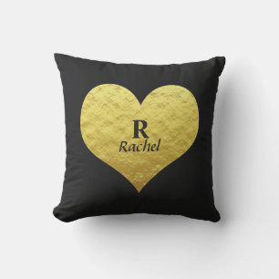 Alla hjärtans dag Hjärtmonogram Guld Svart Elegant Kudde
