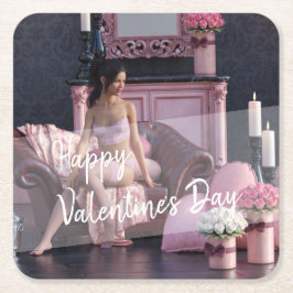 Alla hjärtans dag i Lingerie på soffan Underlägg Papper Kvadrat