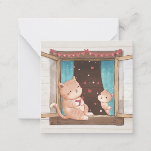 Alla hjärtans dag: Illustration av katter & hjärta Anteckningskort (Framsida)