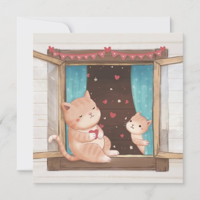 Alla hjärtans dag: Illustration av katter & hjärta Kort (Framsida)