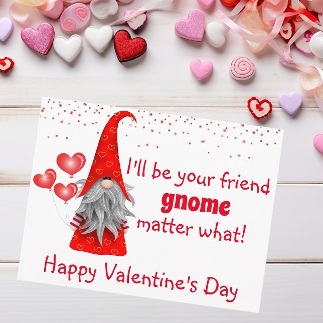 Alla hjärtans dag jag blir din vän Gnome Matter Vykort (Skapare uppladdad)