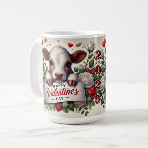 Alla hjärtans dag kalv med Blommigt Arrangemang Kaffemugg