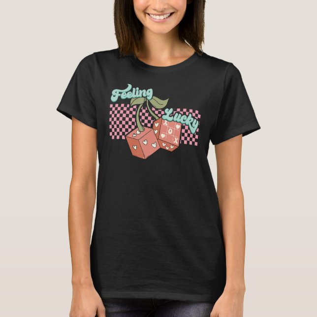 Alla hjärtans dag känner Lucky Dice Heart Cherries T Shirt (Framsida)