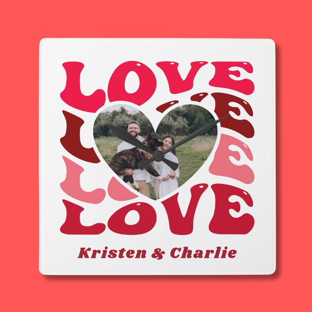 Alla hjärtans dag Kärlek Anpassningsbar, par foto Fyrkantig Klocka (Valentine's Day Love Custom Couple Photo Square Wall Clock
)