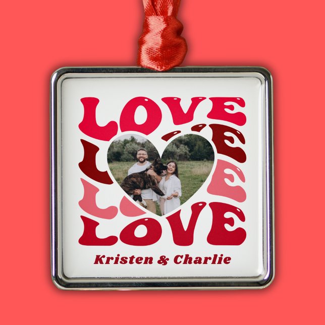 Alla hjärtans dag Kärlek Anpassningsbar, par foto Julgransprydnad Metall (Valentine's Day Love Custom Couple Photo Metal Ornament
)