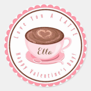 Alla hjärtans dag Kärlek är en Latte Stickers Runt Klistermärke