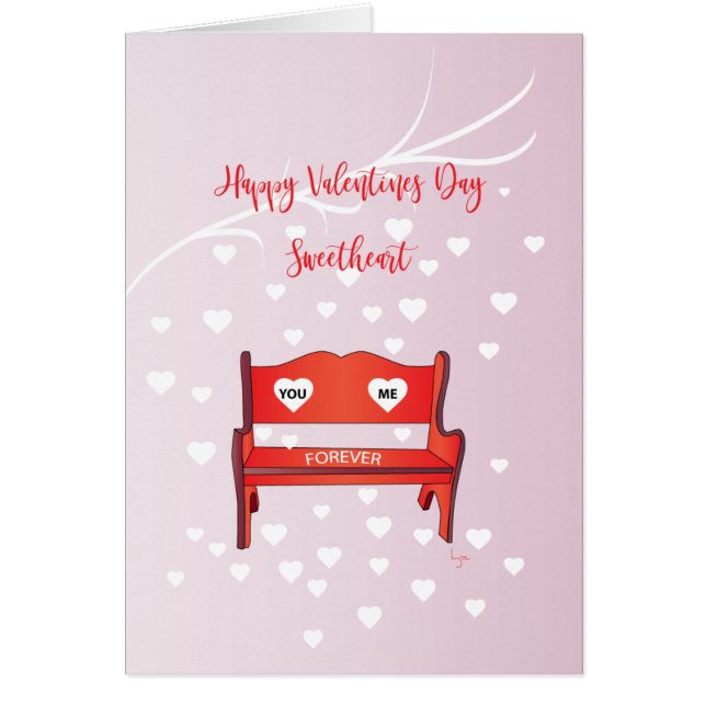 Alla hjärtans dag Kärlek Bench med Hearts Hälsningskort (Framsidan)