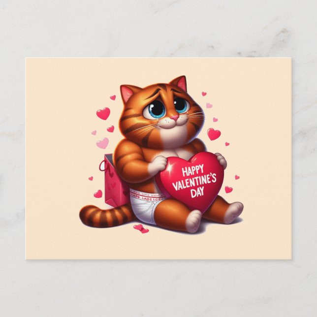 Alla hjärtans dag Kärlek Cat Vykort (Framsida)