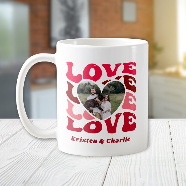 Alla hjärtans dag Kärlek Heart Anpassningsbar Phot Kaffemugg (Valentine's Day Love Heart Custom Photo & Names Coffee Mug
)