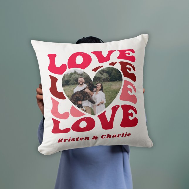 Alla hjärtans dag Kärlek Heart Anpassningsbar Phot Kudde (Valentine's Day Love Heart Custom Photo & Names Throw Pillow
)