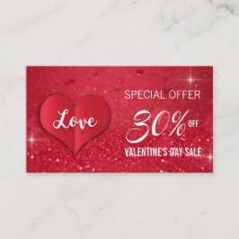 Alla hjärtans dag Kärlek Heart Red Glitter Rabattkort