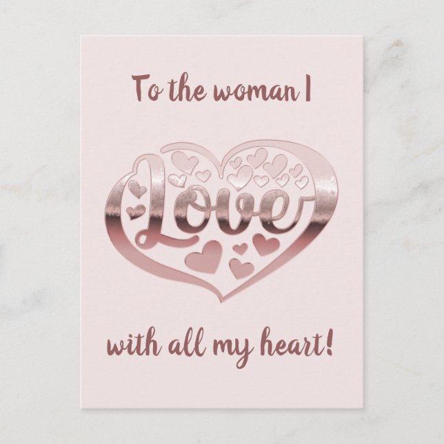Alla hjärtans dag kärlek hjärta metallisk roséguld vykort (Framsida)