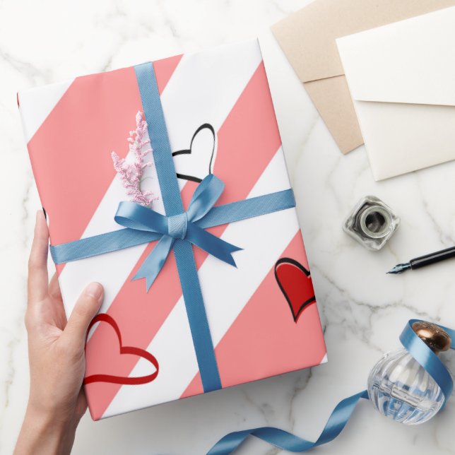 Alla hjärtans dag Kärlek Hjärter och Rosa Line Presentpapper (Gifting)