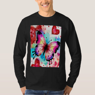 Alla hjärtans dag Kärlek Hjärtformad Fjäril Flickv T Shirt