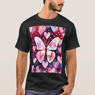 Alla hjärtans dag Kärlek Hjärtformad Fjäril Flickv T Shirt