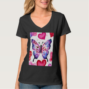 Alla hjärtans dag Kärlek Hjärtformad Fjäril Flickv T Shirt