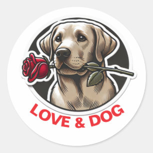 Alla hjärtans dag KÄRLEK & HUND personlig söt Runt Klistermärke