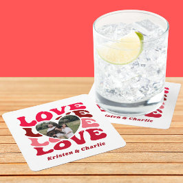 Alla hjärtans dag Kärlek par Anpassningsbar Fotodr Underlägg Papper Kvadrat