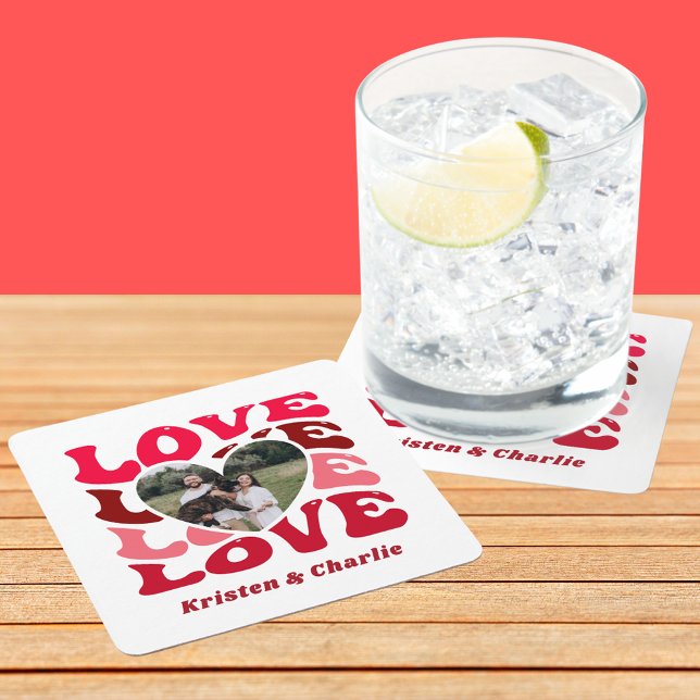 Alla hjärtans dag Kärlek par Anpassningsbar Fotodr Underlägg Papper Kvadrat (Valentine's Day Love Couple Custom Photo Drink Square Paper Coaster
)