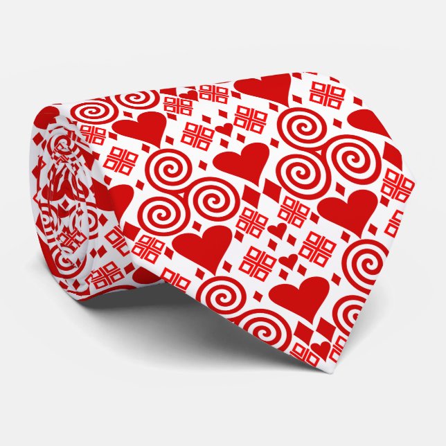 Alla hjärtans dag Kärlek Rosa, Röda och vita Mönst Slips (Rullad)