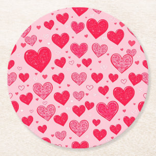 Alla hjärtans dag-kärlek-Valentine Hjärtan Underlägg Papper Rund