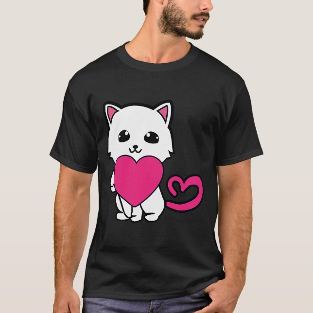 Alla hjärtans dag Kat Kärlek Kattdjur Kitten Fläkt T Shirt (Framsida)