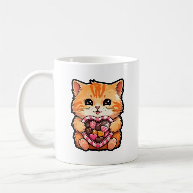 Alla hjärtans dag Katt: Cute Kattunge med hjärta Kaffemugg (Vänster)