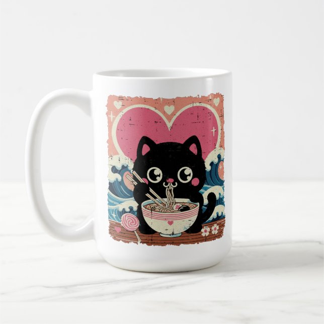 Alla hjärtans dag Katt Ramen Kawaii Japanska Flick Kaffemugg (Vänster)