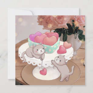 Alla hjärtans dag: Katter, hjärtkakor och blommor Inbjudningar
