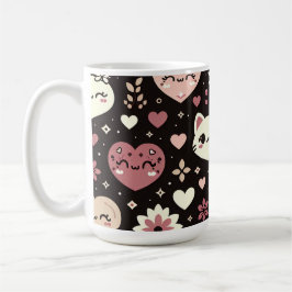 Alla hjärtans dag Kawaii Cats Hearts Flower Mönste Kaffemugg