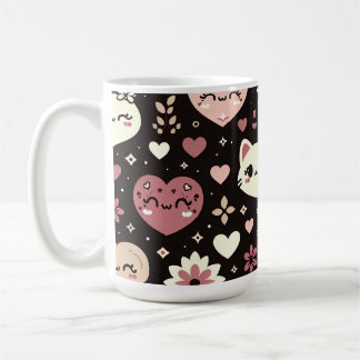 Alla hjärtans dag Kawaii Cats Hearts Flower Mönste Kaffemugg
