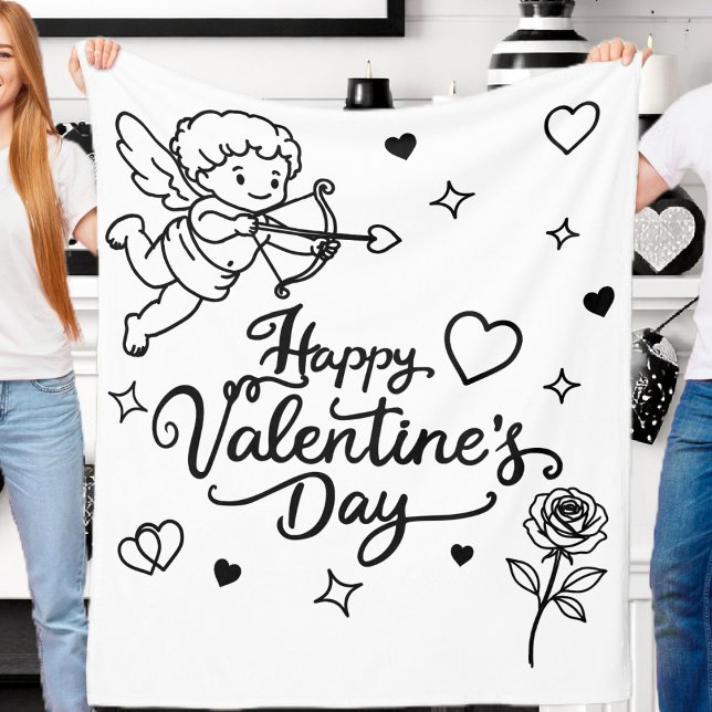 Alla hjärtans dag Kerub & Romantisk Doodle Design Fleecefilt (Skapare uppladdad)