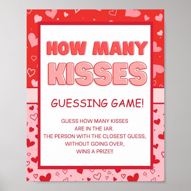 Alla hjärtans dag Kisses Guessing Game Sign Poster (Framsidan)