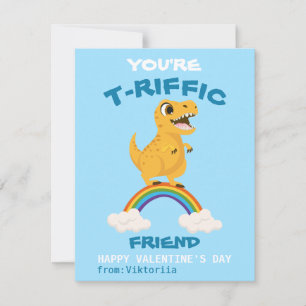 Alla hjärtans dag klassrum barn dinosaurie regnbåg julkort