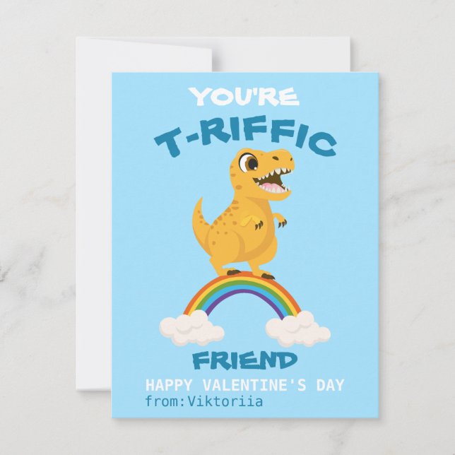 Alla hjärtans dag klassrum barn dinosaurie regnbåg julkort (Framsida)