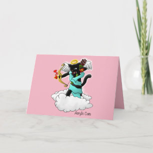 Alla hjärtans dag Kol Black Cupid Cat Helgkort