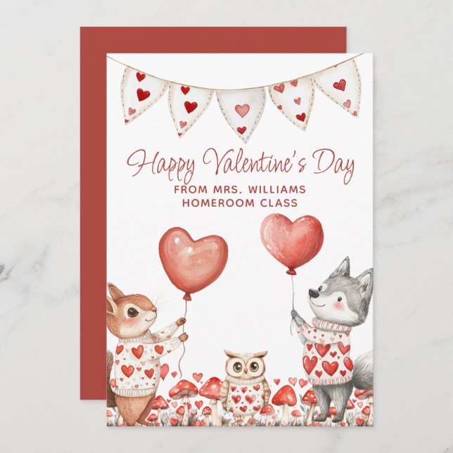 Alla hjärtans dag-kort från lärare till klass julkort (Fram/baksida)