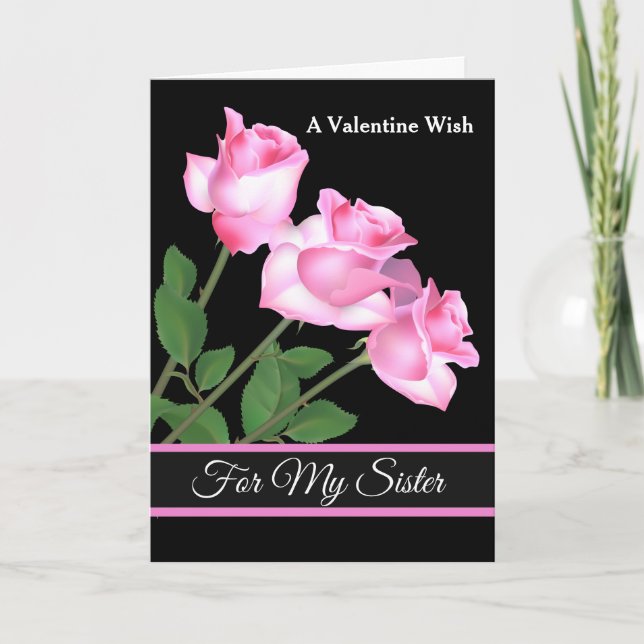 Alla hjärtans dag kort-Rosa ros för min syster Helgkort (Framsida)