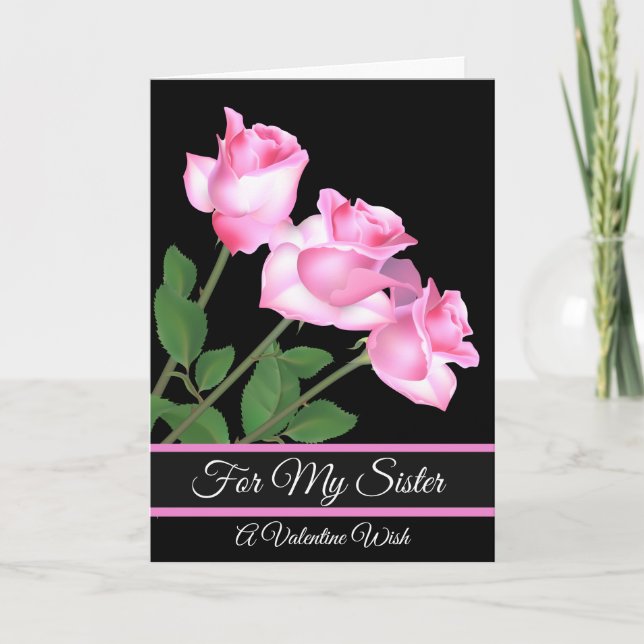 Alla hjärtans dag kort-Rosa ros för min syster Helgkort (Framsida)