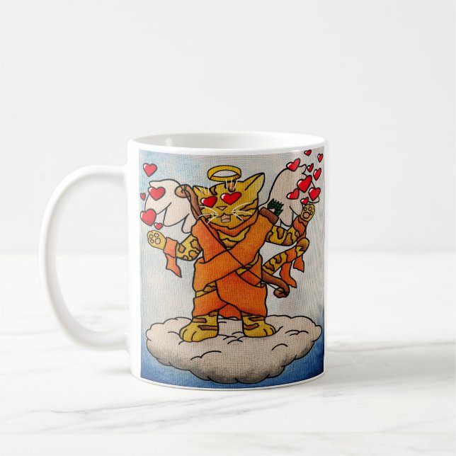 Alla hjärtans dag Kupidas Kärlek-katt Kaffemugg (Vänster)