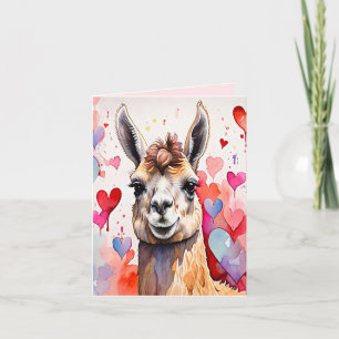 Alla hjärtans dag Lama Akvarell Hjärtan Tvåton Helgkort