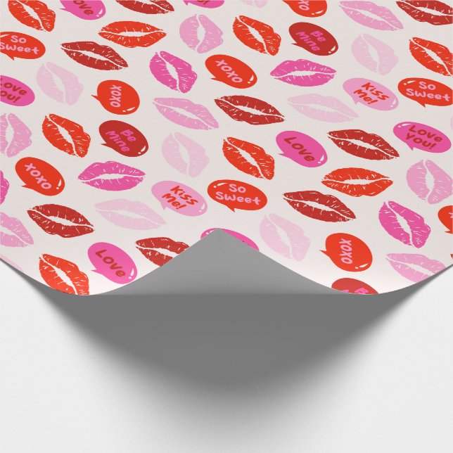 Alla hjärtans dag Läppar med text på kräm Presentpapper (Hörn)