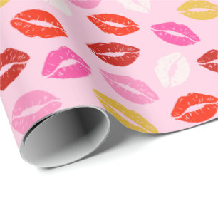 Alla hjärtans dag Läppar på ljus rosa Presentpapper