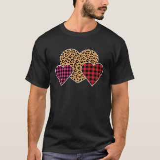 Alla hjärtans dag Leopard Buffalo Rutig Tre Hjärta T Shirt