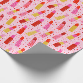 Alla hjärtans dag Lipsticks på ljus rosa Presentpapper