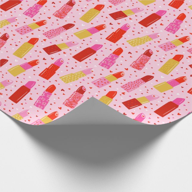 Alla hjärtans dag Lipsticks på ljus rosa Presentpapper (Hörn)