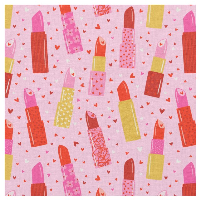 Alla hjärtans dag Lipsticks på rosa Tyg (Närbild)