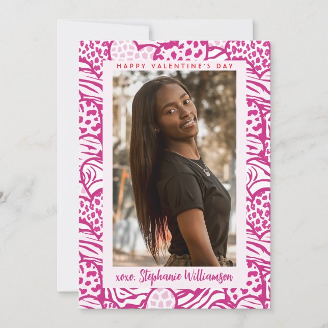 Alla hjärtans dag Ljus rosa Jungle Heart Photo Julkort (Framsida)