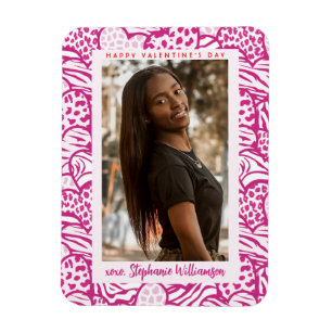 Alla hjärtans dag Ljus rosa Jungle Heart Photo Magnet